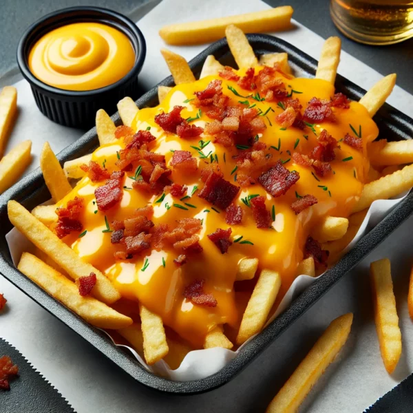 Moyenne frites, cheddar, bacon